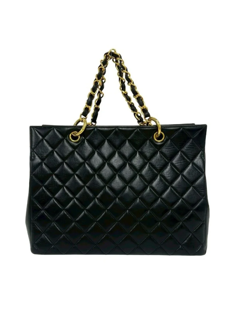 Chanel Card with Quilted CC Logo Jumbo CC Lambskin Tote Black